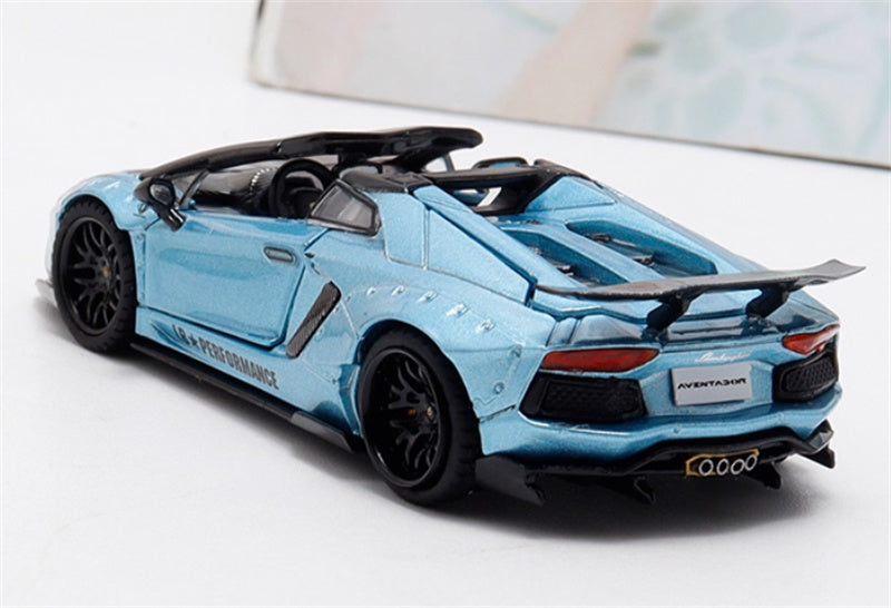 Rhino Model Lamborghini AVENTADOR LP700-4 LBWK Supercar Full Open Edition Limited Edition 500PCS ONLY ice blue - Black Wheel 1:64 Car Pre-built Model view4