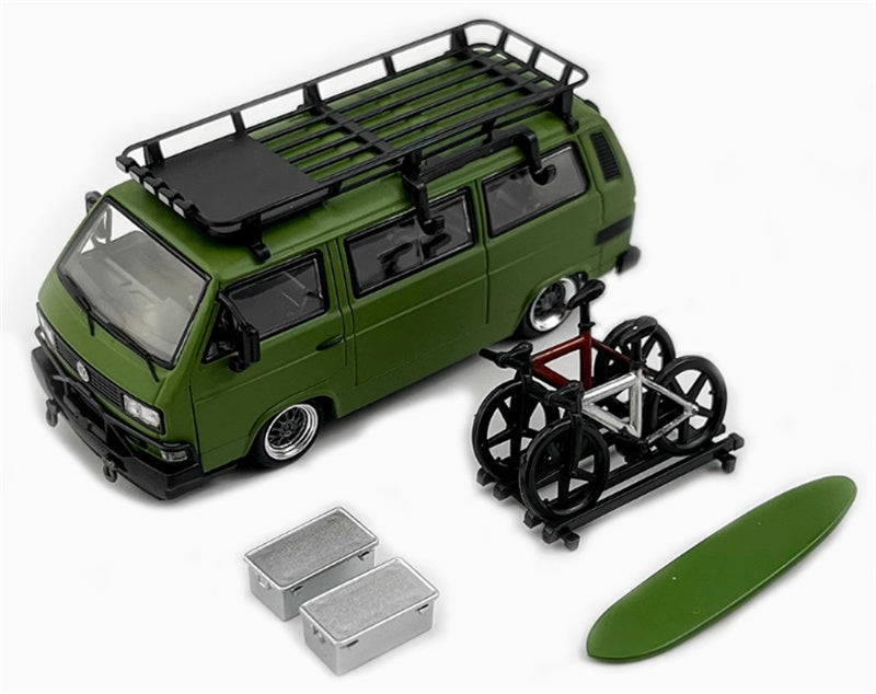 Mortal VW T3 Magway van BBS Low lying version olive drab - with Accessories 1:64 Car Pre-built Model view1