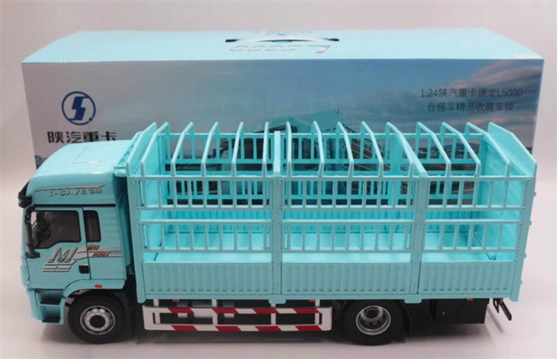 SHACMAN Delong L5000 Fence Type Container Truck sky blue 1:24 Truck Pre-built Model