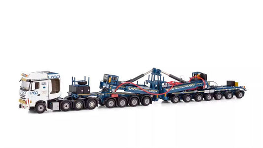 WSI MERCEDES BENZ AROCS MP4 SLT BIGSPACE 8X4 MEGA WINDMILL TRAILER - 7 AXLE + DOLLY - 4 AXLE LASO 1:50  DIECAST Truck Lorry