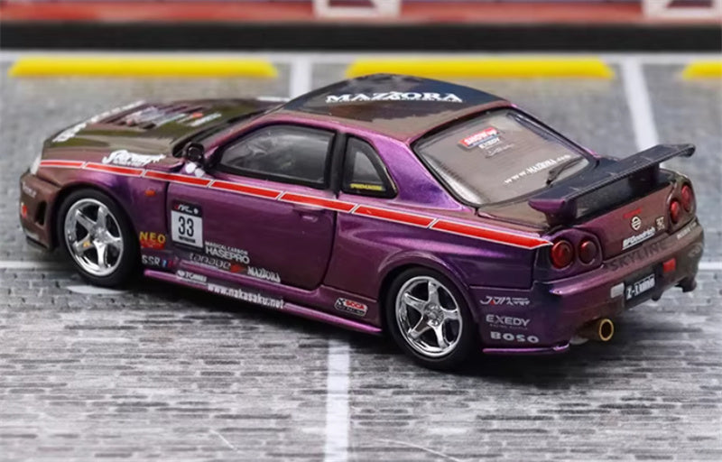 Stance Hunters Nissan Skyline GTR BNR34 Z-tune Chameleon Purple Limited Edition 599PCS ONLY 1:64 Car Pre-built Model view2