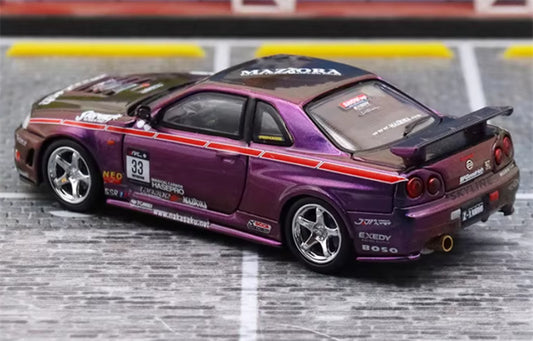 Stance Hunters Nissan Skyline GTR BNR34 Z-tune Chameleon Purple Limited Edition 599PCS ONLY 1:64 Car Pre-built Model view2