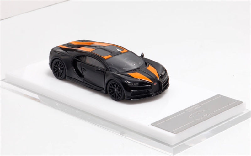 ScaleMini Bugatti Chiron Supercar Black - Orange Stripes Limited Edition 1:64 Car Pre-built Model view5