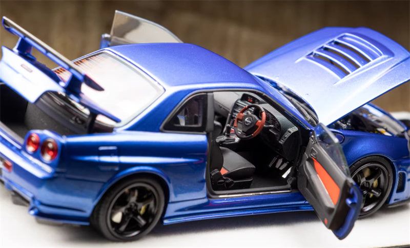 1:43 Nissan GTR Nismo R34 Z-TUNE  Metal Blue  PGM x onemodel Regular Edition White base w/ engine Limited Edition 688PCS ONLY DIECAST Car Model