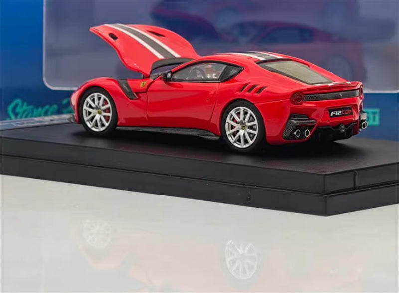 Stance Hunters Ferrari F12 TDF Supercar Limited Edition 799PCS ONLY Red - Black White stripes 1:64 Car Pre-built Model view4