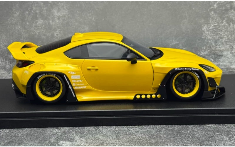 1:18 Toyota GR86 Yellow Rocket Bunny GT Spirit PANDEM Wide Body Resin Car Model
