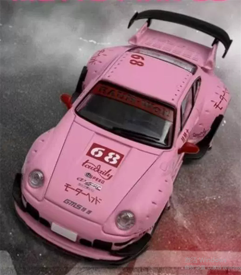 1:64 Porsche RWB 993 Matte Pink Hooters #68 Model model carded version DIECAST Civil Car Model