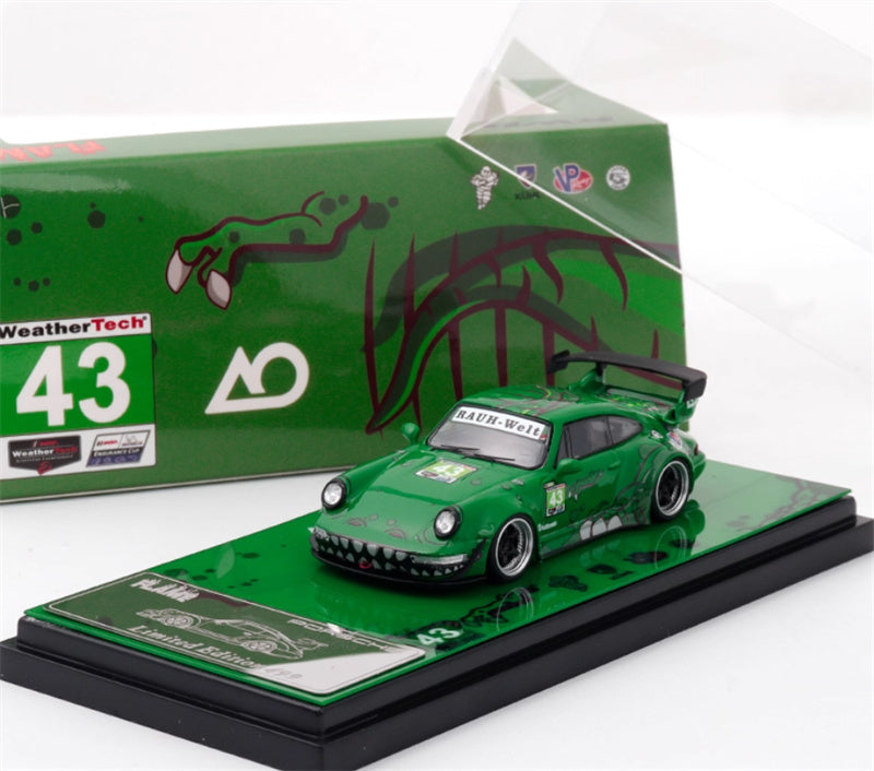 FLAME Porsche RWB 964 Green Dinosaurs Limited Edition 499PCS ONLY RAUH - Welt 1:64 Car Pre-built Model view7
