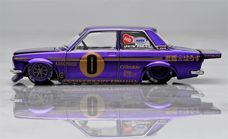 KaidoHouse x MiniGT DATSUN 510 #0 PRO STREET ANNIVERSARY EDITION Electroplating Purple color box packaging 1:64 Car Pre-built Model view3