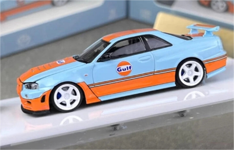 TimeMicro Nissan Skyline GT-R R34 Z-tune Gulf Livery Regular Version Limited Edition 999PCS ONLY 1:64 car Pre-built Model view5