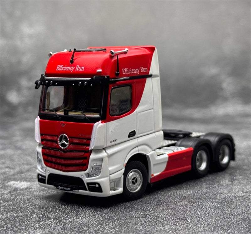 GCD Mercedes Benz Actros 3-Axle Gigaspace 6x2 Semi-trailer truck & scaleble Red white 1:64 Truck Pre-built Model view6