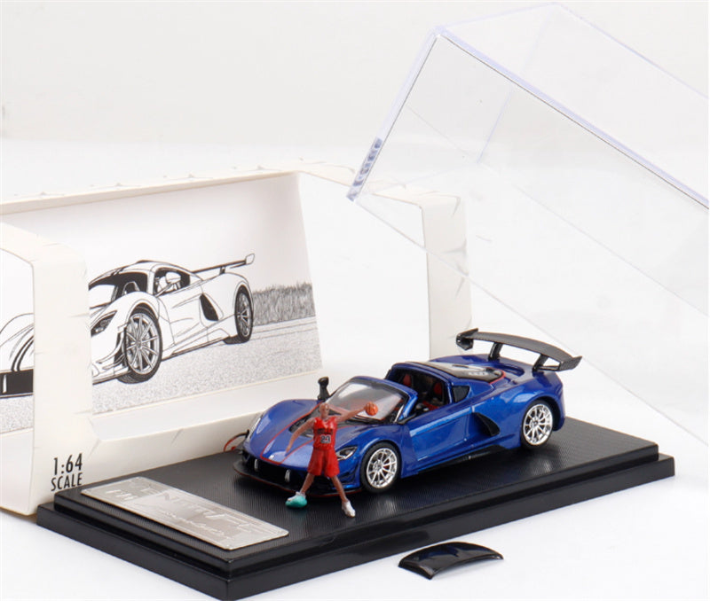 Rhino Model Hennessey Venom F5 Limited Edition 499PCS ONLY Blue w/ Figure 23# 1:64 Car Pre-built Model view5