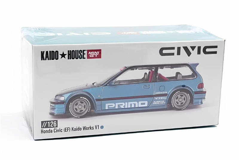 KaidoHouse x MiniGT Honda Civic (EF) Kaido Works V1 supercar blue-green 1:64 Car Pre-built Model view6