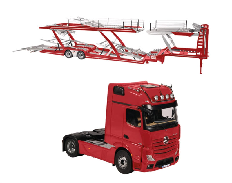NZG Mercedes Benz Actros Lohr Red + Red Double layered Trailer KIT 1:18 DIECAST Truck Lorry