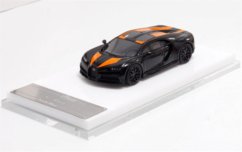 ScaleMini Bugatti Chiron Supercar Black - Orange Stripes Limited Edition 1:64 Car Pre-built Model view1