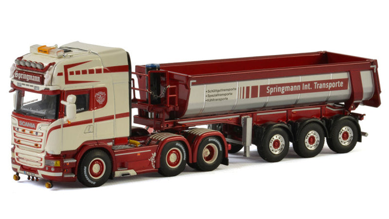 WSI  SCANIA STREAMLINE TOPLINE 6x2 TWIN STEER HALF PIPE TIPPER TRAILER - 3 AXLE Springmann 1:50 Truck Pre-built Model