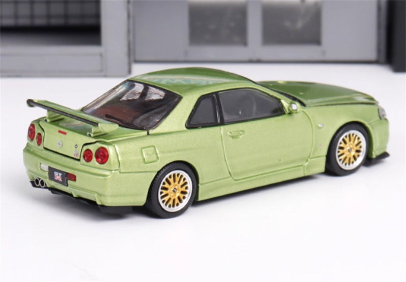 COOL ART Nissan GT-R R34 Metal green w/ engine 1:64 Car Pre-built Model view5