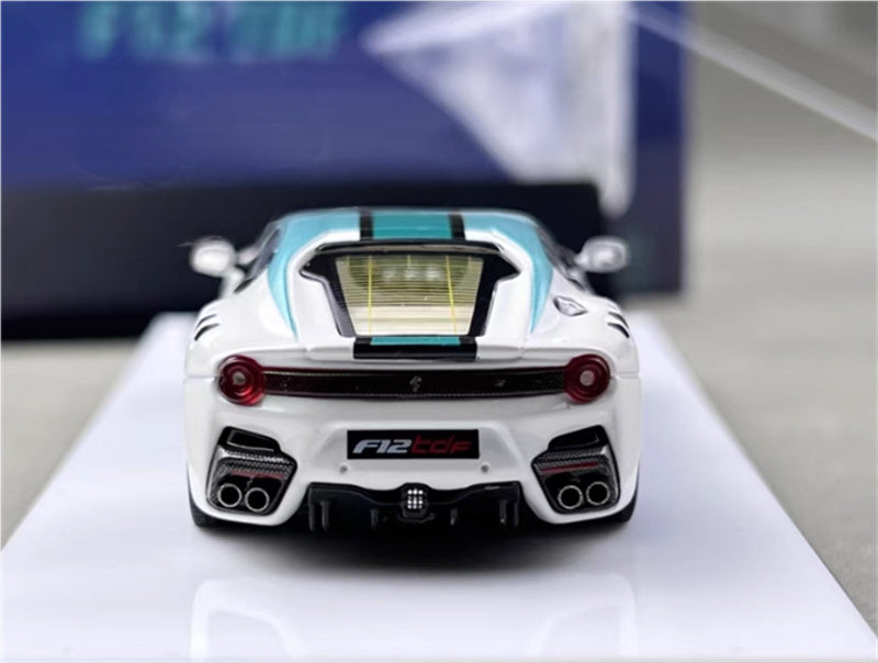 Stance Hunters Ferrari F12 TDF Supercar Limited Edition 499PCS ONLY White - green stripes 1:64 Car Pre-built Model view7