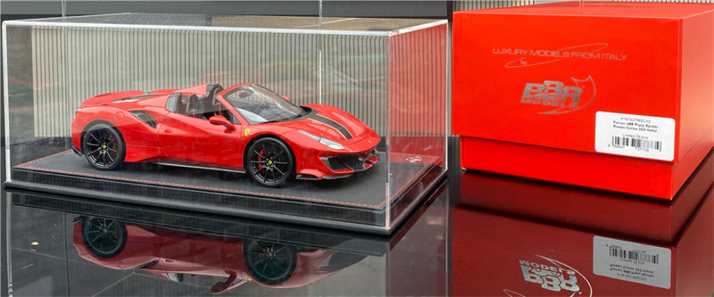 BBR MODELS Ferrari 488 Pista Spider Rosso Corsa 322 metal Standard Red Black Stripe Black Wheel Red Calipers Limited Edition 28PCS ONLY Leather base 1:18 Car Pre-built Model view11