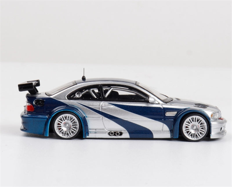1:64 BMW M3 E46 GTR Silver with Blue Stripes MJ Model DIECAST Model