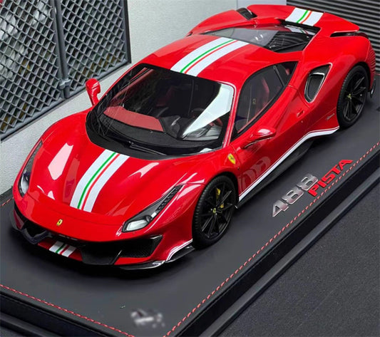 BBR MODELS Ferrari 488 pista Rosso Coraan322 met Leather base Limited Edition 28PCS ONLY 1:18 Car Pre-built Model view1