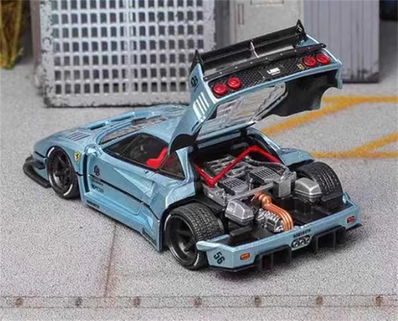 Star Model Ferrari F40 LB wide body Open back cover version Ice Blue - Exquisite Crystal Base 1:64 Car Pre-built Model view2