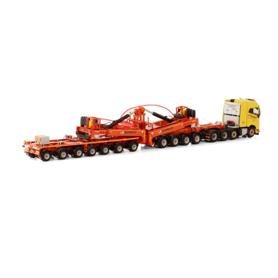 WSI VOLVO FH4 GLOBETROTTER 8X4 NOOTEBOOM WINDMILL TRAILER - 7 AXLE + 4 AXLE DOLLY SILVASTI 1/50 DIECAST Truck Lorry