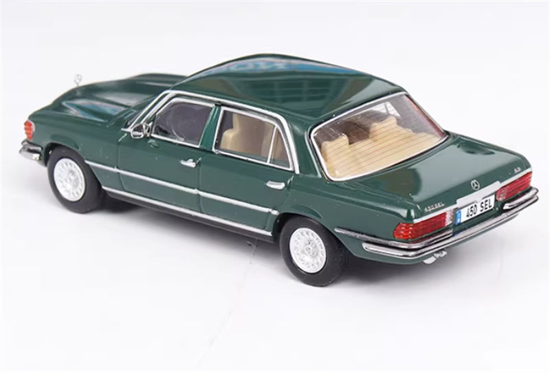 Max well Mercedes Benz S-Class 450SEL W116 metallic green 1:64 Car Pre-built Airliner Model Display view2