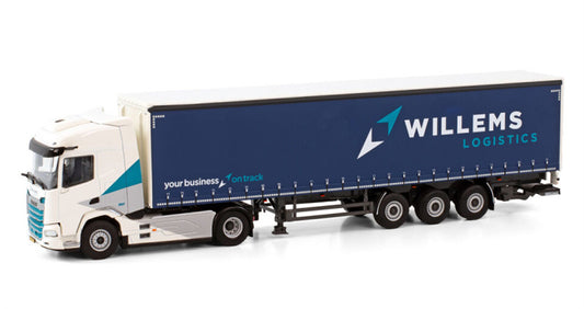 WSI DAF XF SH 4X2 CURTAINSIDE TRAILER - 3 AXLE Willems Logistics 1:50 Truck Pre-built Model