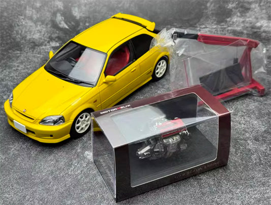MOTORHELIX Honda Civic Type R EK9 JDM Yellow Limited Edition 999PCS ONLY 1:18 Car Pre-built Model view1