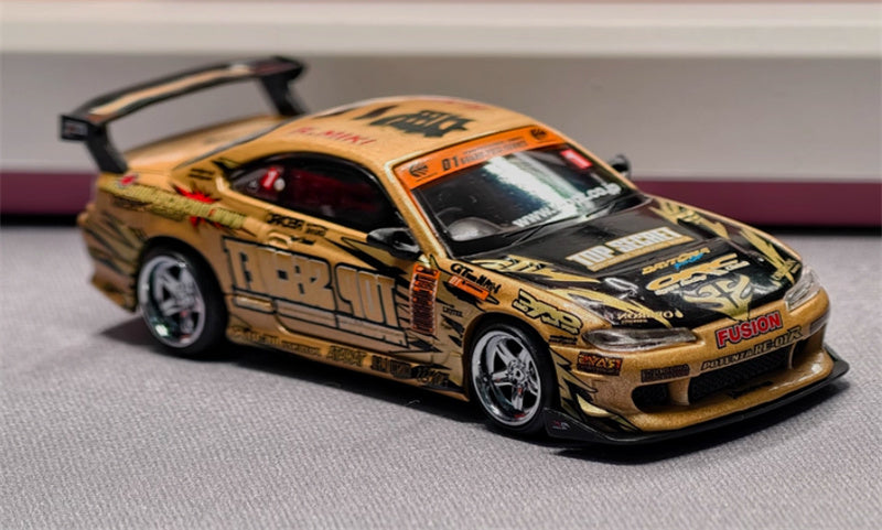MINIGT Nissan S15 SILVIA Top Secret D1GP #1 Blister Packaging gold 1:64 Car Pre-built Model view5