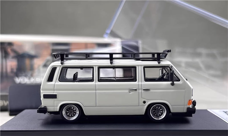 Mortal Model Volkswagen T3 Van BBS Low lying version White with Accessories 1:64 Car Pre-built Airliner Model Display view3