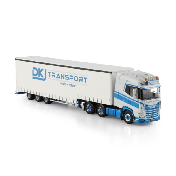 1:50 DAF DKJ TRANSPORT XG + 6X2 SEMI WITH CURTAIN 3 AXLE WSI Diecast Model
