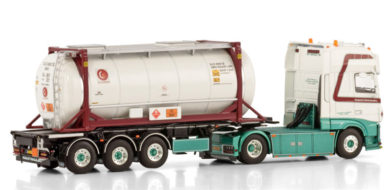 WSI  DAF XF SUPER SPACE CAB MY2017 4X2 30FT CONTAINER TRAILER - 3 AXLE + 20FT TANK CONTAINER Jan Nagtegaal Transport 1:50 Truck Pre-built Model