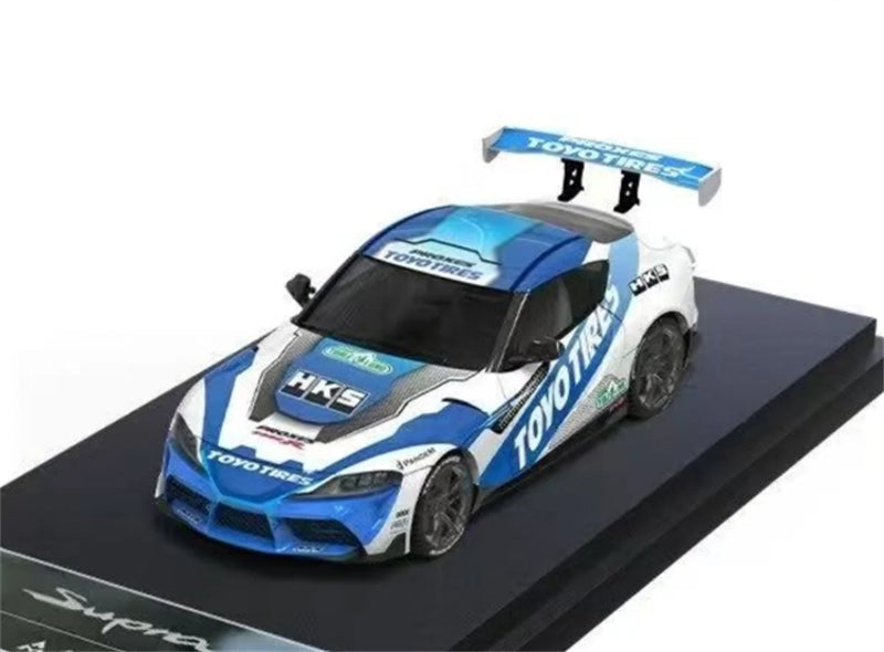 AURORA MODEL Toyota Supra A90 Blue White HKS Regular Version 1:64 car Pre-built Model view1