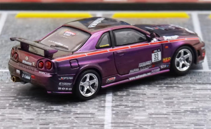 Stance Hunters Nissan Skyline GTR BNR34 Z-tune Chameleon Purple Limited Edition 599PCS ONLY 1:64 Car Pre-built Model view9