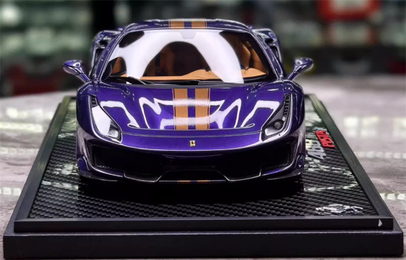 BBR MODELS Ferrari 488 Pista Viola AI Humad Hardtop Hong Kong Purple Gold Stripe Gold wheels Carbon fiber base Limited Edition 30PCS ONLY 1:18 Car Pre-built Model view2