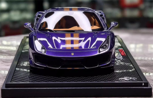 BBR MODELS Ferrari 488 Pista Viola AI Humad Hardtop Hong Kong Purple Gold Stripe Gold wheels Carbon fiber base Limited Edition 30PCS ONLY 1:18 Car Pre-built Model view2