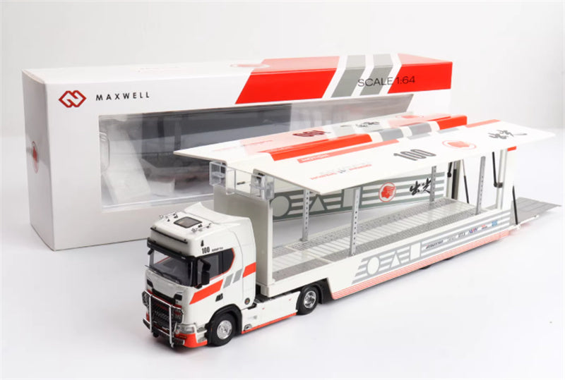 Max well Scania #S730 double-decker transport vehicle Red White Light 100 Coating 1:64 Truck Pre-built Airliner Model Display view8