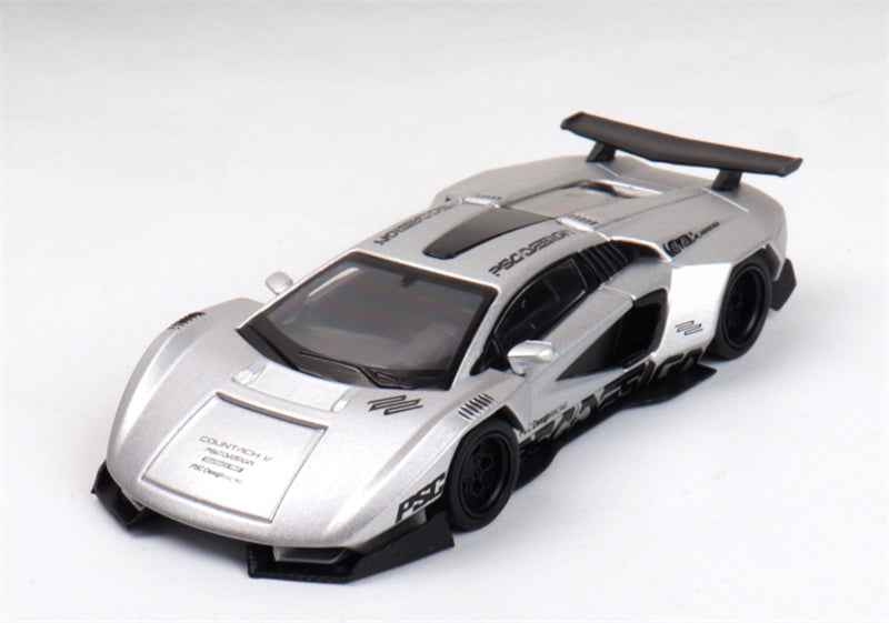 TIMEMICRO Lamborghini Countach Silver PSC Design 1:64 Car Pre-built Model view1