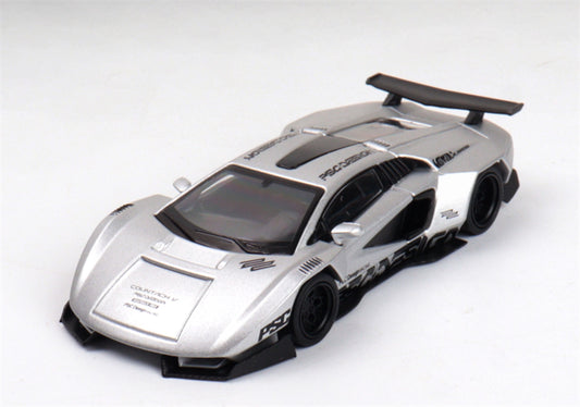 TIMEMICRO Lamborghini Countach Silver PSC Design 1:64 Car Pre-built Model view1