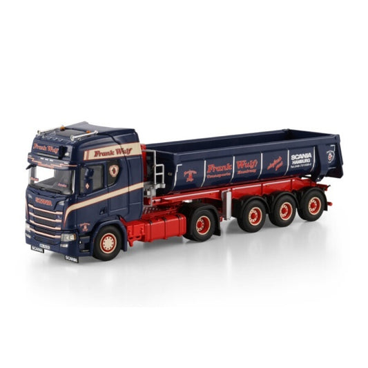 1:50 SCANIA FRANK WULF R CR20H 4X2 HALF PIPE TIPPER TRAILER 3 AXLE WSI   Diecast Model