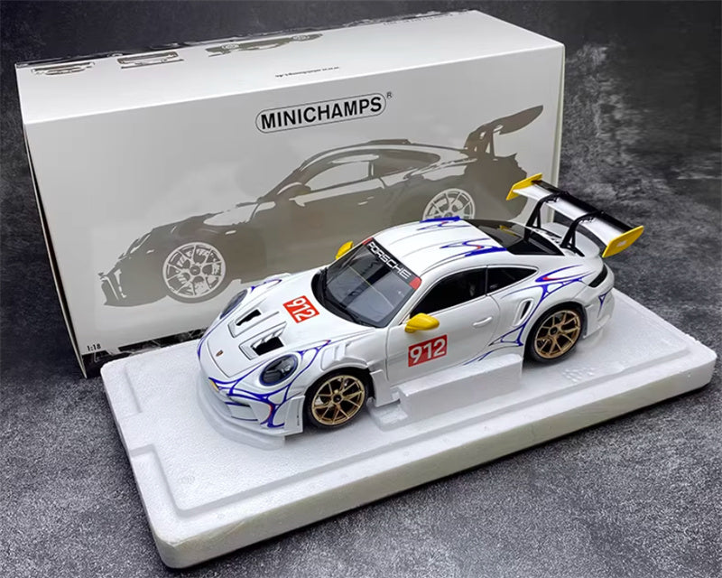 1:18 PORSCHE 911 (992) GT3 RS #912 2023 White Yellow Decor  MINICHAMPS  DIECAST Car Model