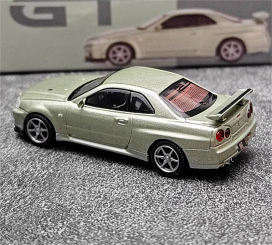 MINIGT Nissan Kyline GT-R R34 V-Spec II Nur Millenium Jade color box packaging 1:64 Car Pre-built Model view2