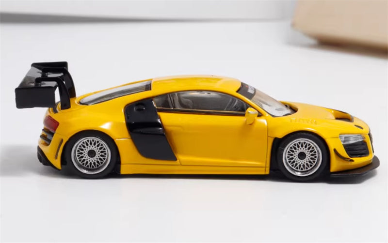 LeManFang Audi R8 LMS ULTRA high tail modified racing Yellow 1:64 Car Pre-built Model view3