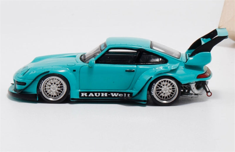 ScaleMini Porsche 911 RWB 993 wide body modified version Light Green - High Tail Limited Edition 499PCS ONLY 1:64 Car Pre-built Model view3