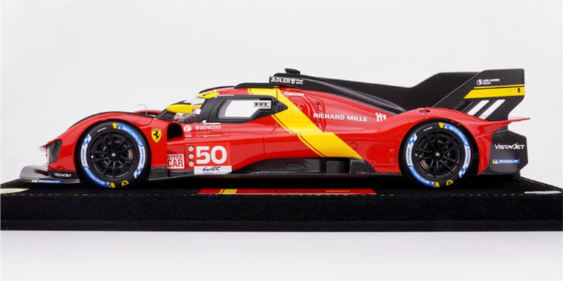BBR MODELS Ferrari 499P #50 Hypercar Launch Edition 2022 red Black velvet base Adler Michelin Vistajet Hyper car Richard Mille 1:18 Car Pre-built Model view3