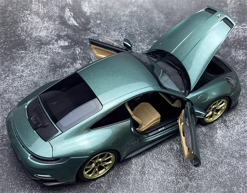 NOREV 2021 Porsche 911 GT3 Malachite green gold wheel No tail version 1:18 Car Pre-built Model view7