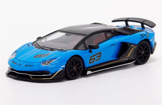 Max well Lamborghini Aventador SVj 63 # Pearl blue hardtop 1:64 Car Pre-built Airliner Model Display view1