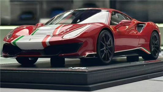 BBR MODELS Ferrari 488 pista Rosso Corsa 322 met Leather base Limited Edition 18PCS ONLY 1:18 Car Pre-built Model view1